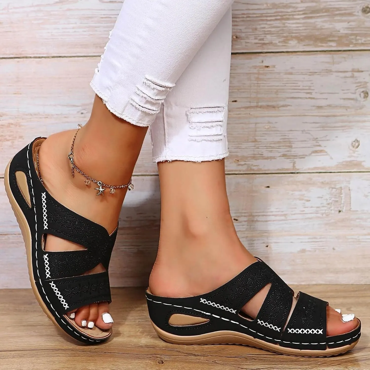 Walking Sandals Women Arch Support, Women Breathable Mesh Sports Sandals Dressy Summer Comfortable Slip On Sandal Beach Vacation Shoes Casual Bohemian Sandal Flip Flops