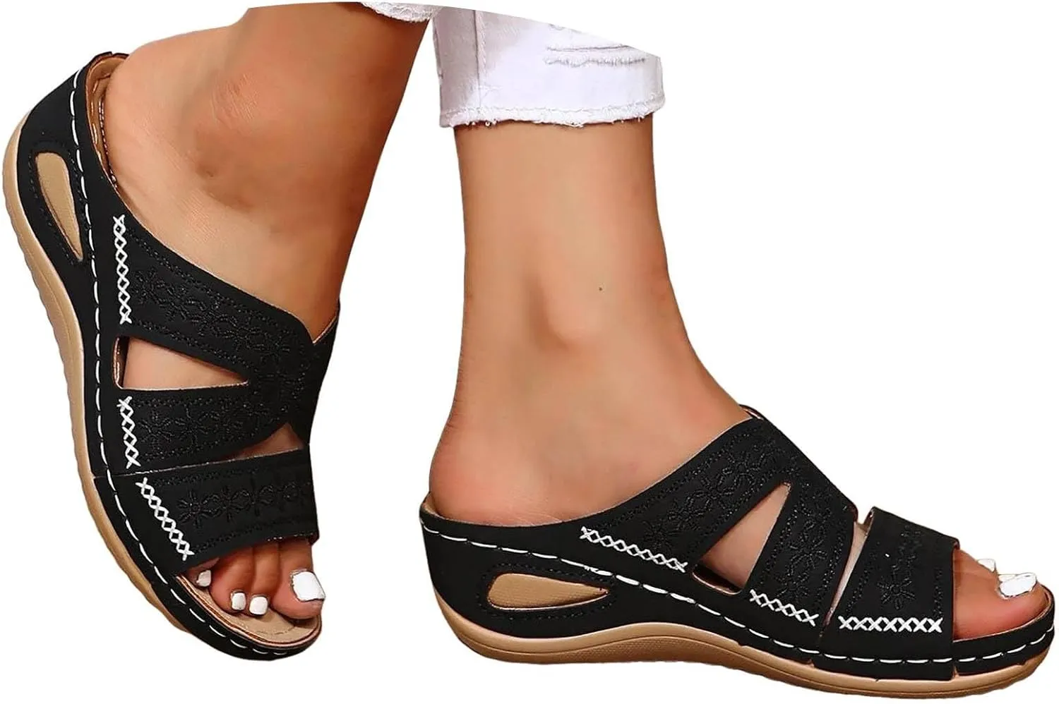Walking Sandals Women Arch Support, Women Breathable Mesh Sports Sandals Dressy Summer Comfortable Slip On Sandal Beach Vacation Shoes Casual Bohemian Sandal Flip Flops