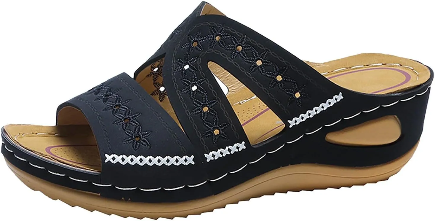 Walking Sandals Women Arch Support, Women Breathable Mesh Sports Sandals Dressy Summer Comfortable Slip On Sandal Beach Vacation Shoes Casual Bohemian Sandal Flip Flops