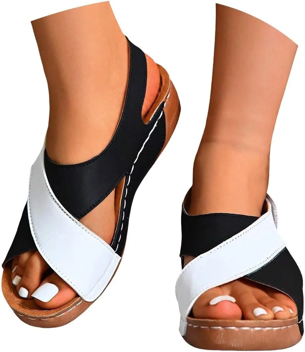 Walking Sandals Women Comfort Arch Support Orthopedic Sandals Crisscross Strap Open Toe Wedge Sandals Summer Sandals