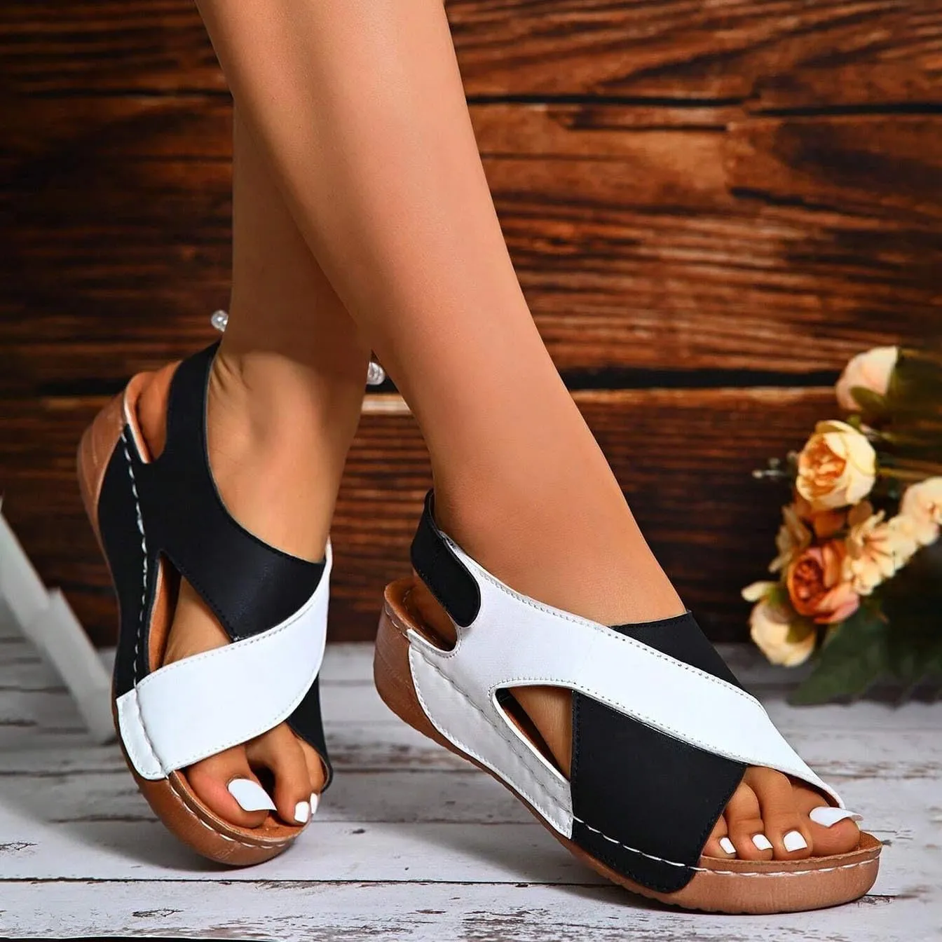Walking Sandals Women Comfort Arch Support Orthopedic Sandals Crisscross Strap Open Toe Wedge Sandals Summer Sandals