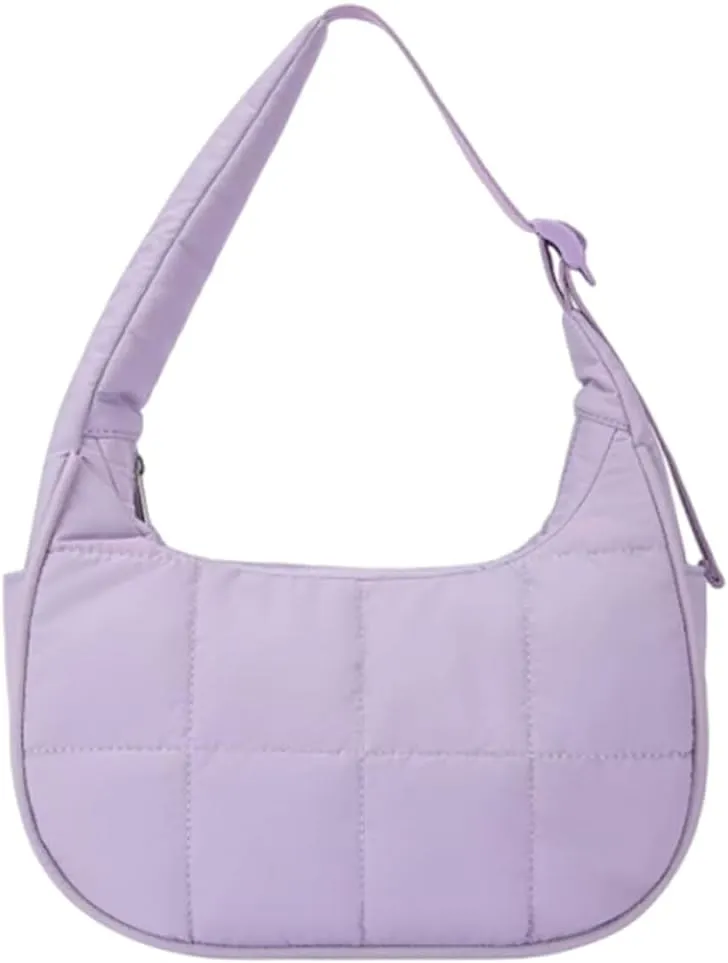 Waterproof Puffer Crescent Shoulder Bag for Women,Small Nylon Quilted Hobo Purse, Adjustable Strap Puffy Handbag Hobo Bag