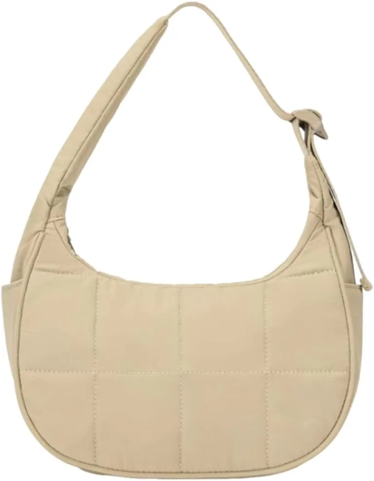 Waterproof Puffer Crescent Shoulder Bag for Women,Small Nylon Quilted Hobo Purse, Adjustable Strap Puffy Handbag Hobo Bag
