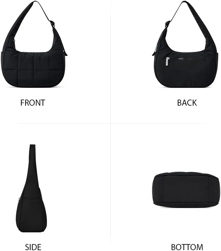 Waterproof Puffer Crescent Shoulder Bag for Women,Small Nylon Quilted Hobo Purse, Adjustable Strap Puffy Handbag Hobo Bag