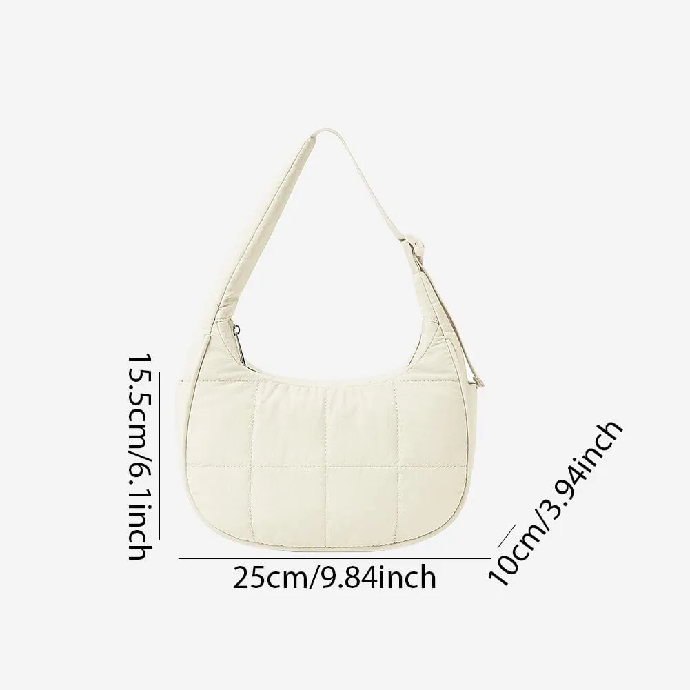 Waterproof Puffer Crescent Shoulder Bag for Women,Small Nylon Quilted Hobo Purse, Adjustable Strap Puffy Handbag Hobo Bag