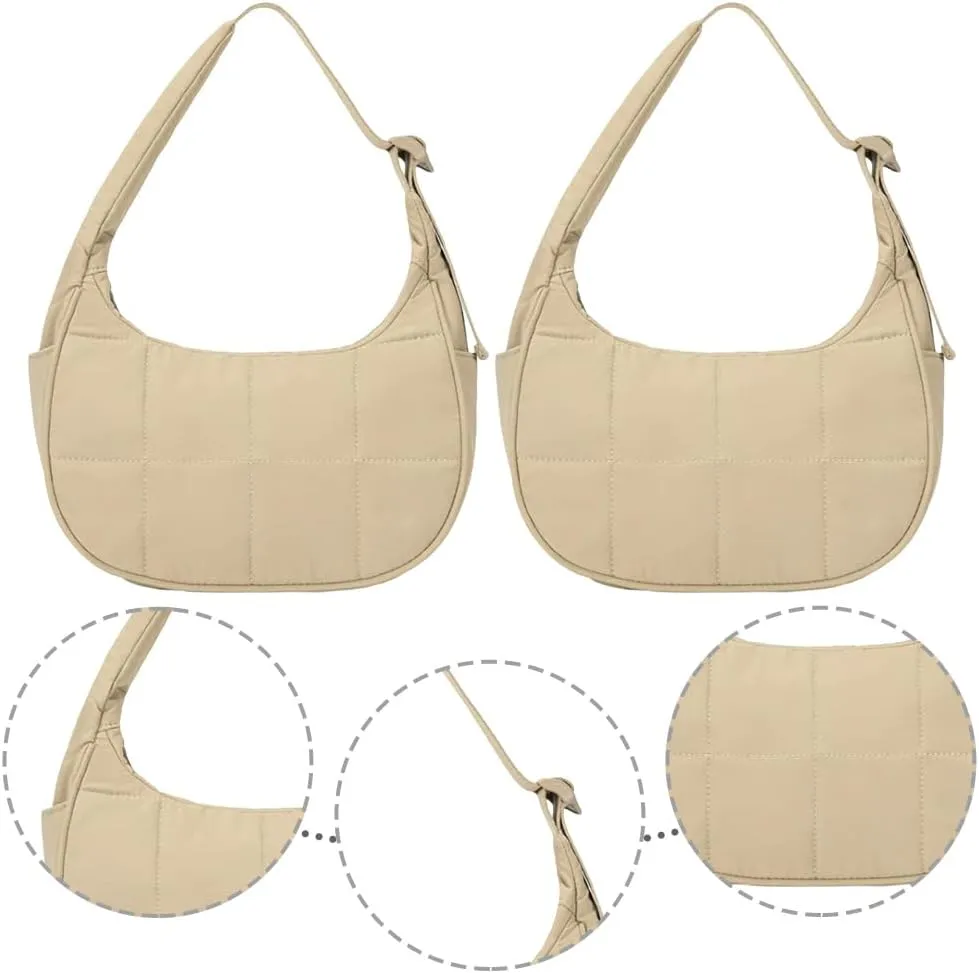Waterproof Puffer Crescent Shoulder Bag for Women,Small Nylon Quilted Hobo Purse, Adjustable Strap Puffy Handbag Hobo Bag