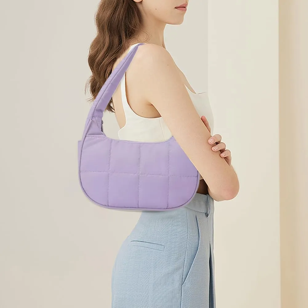 Waterproof Puffer Crescent Shoulder Bag for Women,Small Nylon Quilted Hobo Purse, Adjustable Strap Puffy Handbag Hobo Bag