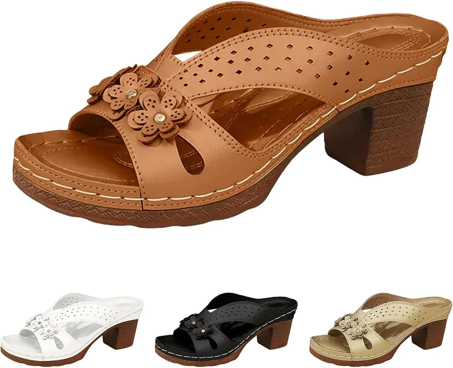 Wedge Sandals for Women Comfortable Dressy Summer Shoes Arch Support Walking Sandals Open Toe Flower Going Out Shoe Casual Slip on Summer Shoes Vacation Travel Sandal