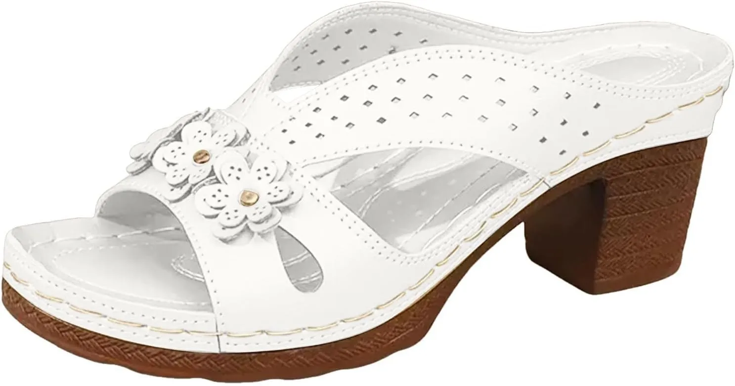 Wedge Sandals for Women Comfortable Dressy Summer Shoes Arch Support Walking Sandals Open Toe Flower Going Out Shoe Casual Slip on Summer Shoes Vacation Travel Sandal