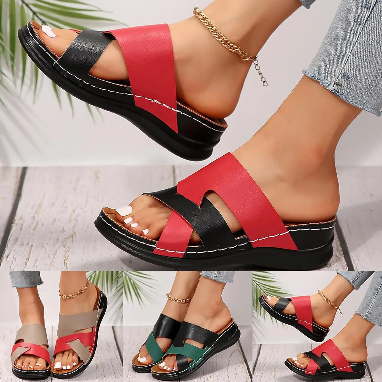 Wedge Sandals for Women Dressy Summer Comfortable Walking Sandals with Arch Support Fashion Casual Orthopedic Slides Shoes