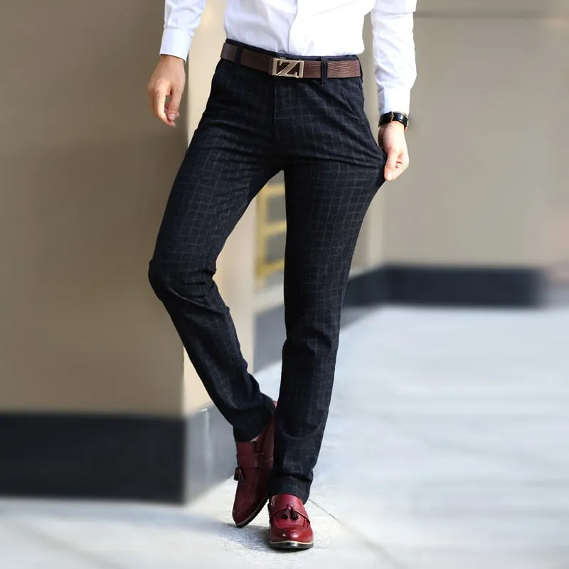 West Louis Plaid Elasticity Stretch Classic Dress Pants
