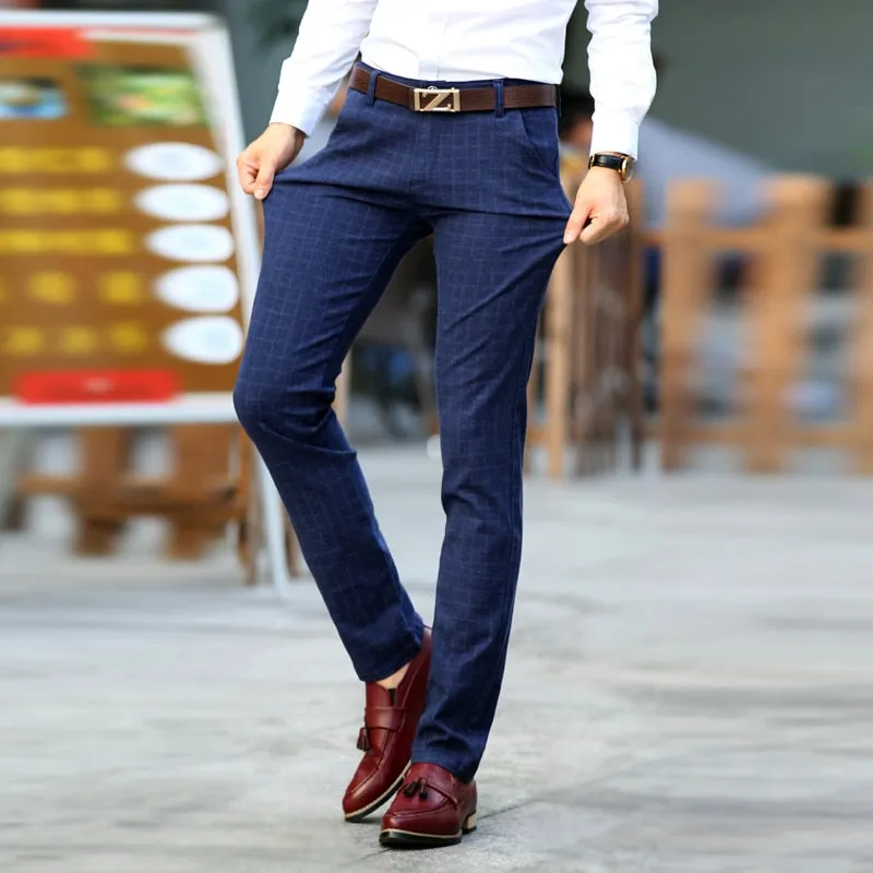 West Louis Plaid Elasticity Stretch Classic Dress Pants