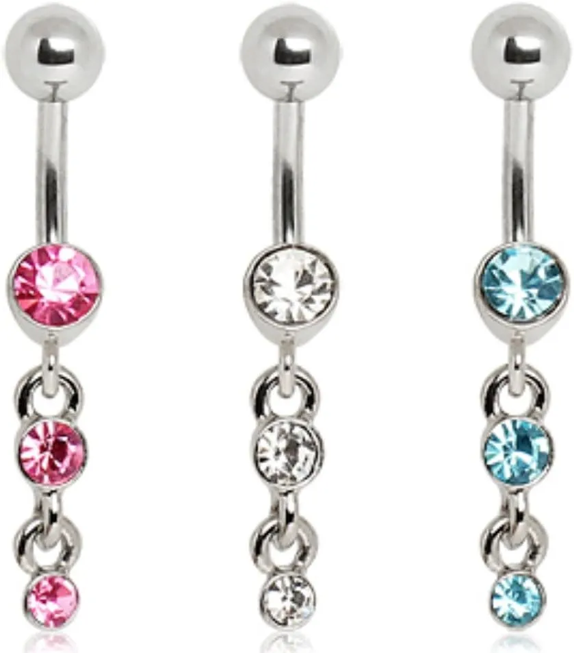 WildKlass Jewelry 316L Surgical Steel Navel Ring with Three Tier Drops (Sold Individually)