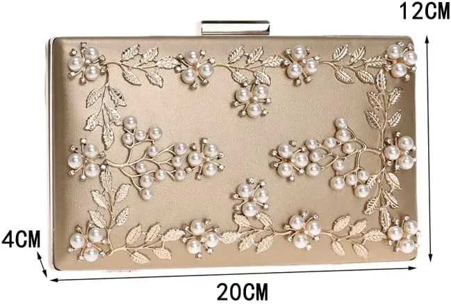 Women Clutch Bag Beaded Leaf Evening Bag Chain Shoulder Handbags Party Wedding Bridal Bags