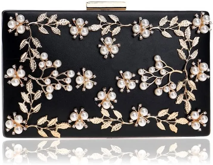 Women Clutch Bag Beaded Leaf Evening Bag Chain Shoulder Handbags Party Wedding Bridal Bags