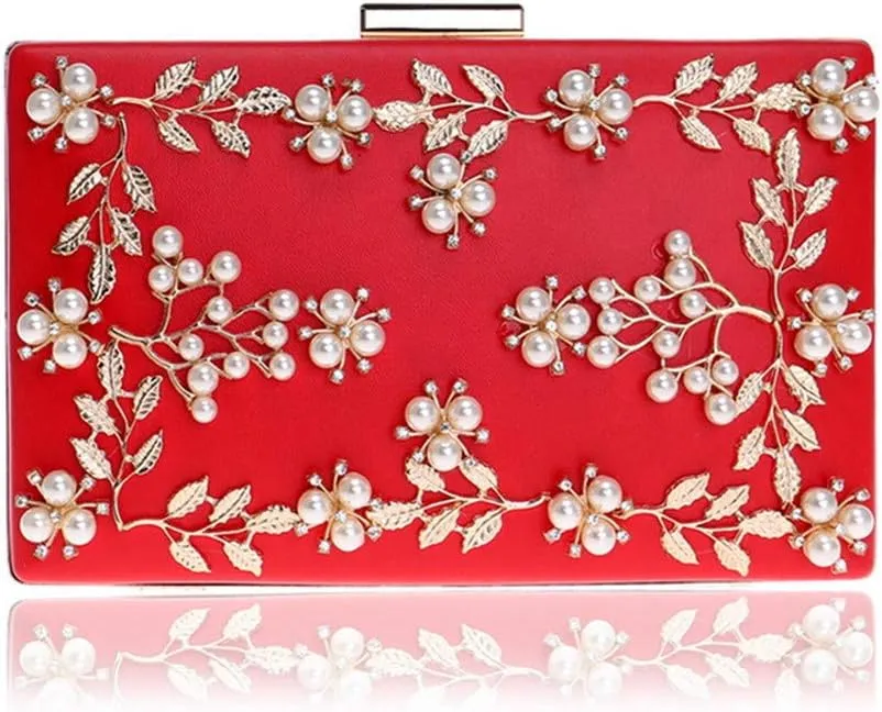 Women Clutch Bag Beaded Metal Lady Evening Bag Chain Shoulder Handbags Party Wedding Bridal Bags