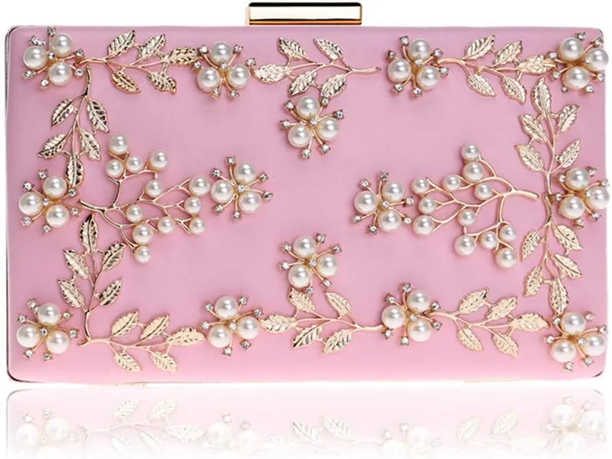 Women Clutch Bag Beaded Metal Lady Evening Bag Chain Shoulder Handbags Party Wedding Bridal Bags