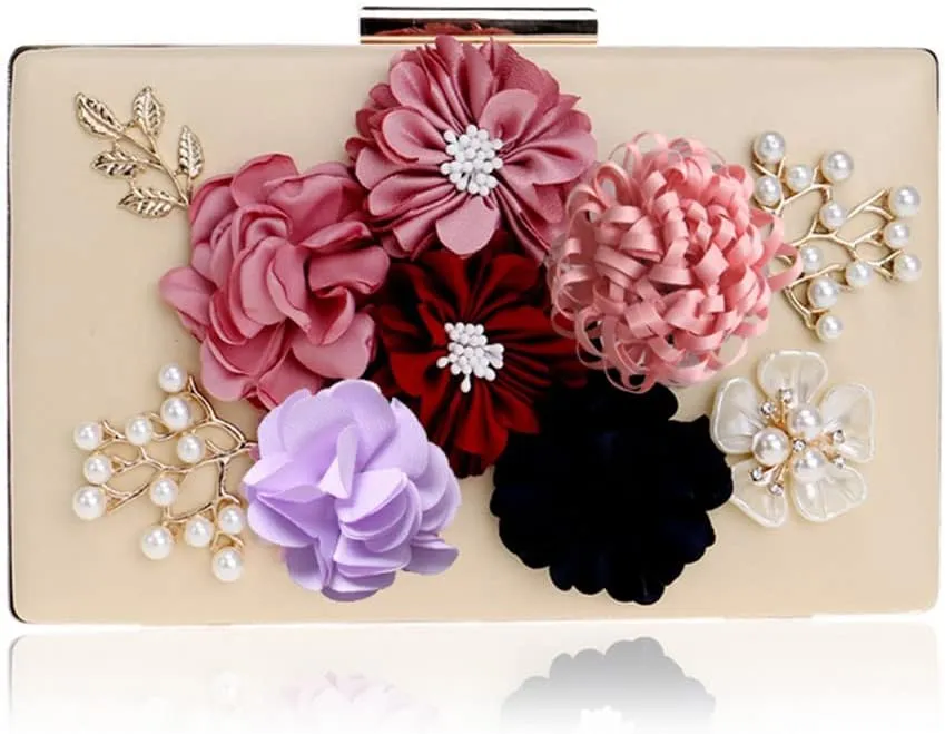 Women Clutch Bag Flower Beaded Evening Bags PU Lady Party Wedding Chain Shoulder Handbags