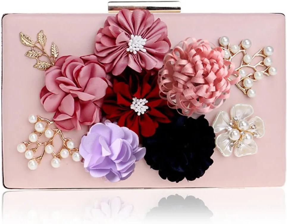 Women Clutch Bag Flower Beaded Evening Bags PU Lady Party Wedding Chain Shoulder Handbags
