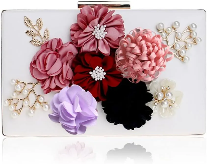 Women Clutch Bag Flower Beaded Evening Bags PU Lady Party Wedding Chain Shoulder Handbags