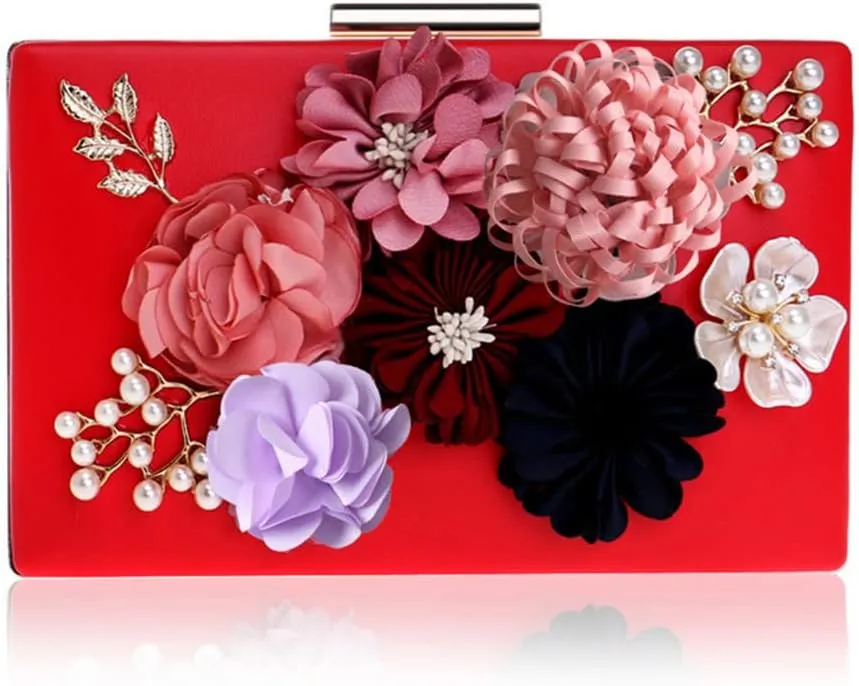 Women Clutch Bag Flower Beaded Evening Bags PU Lady Party Wedding Chain Shoulder Handbags