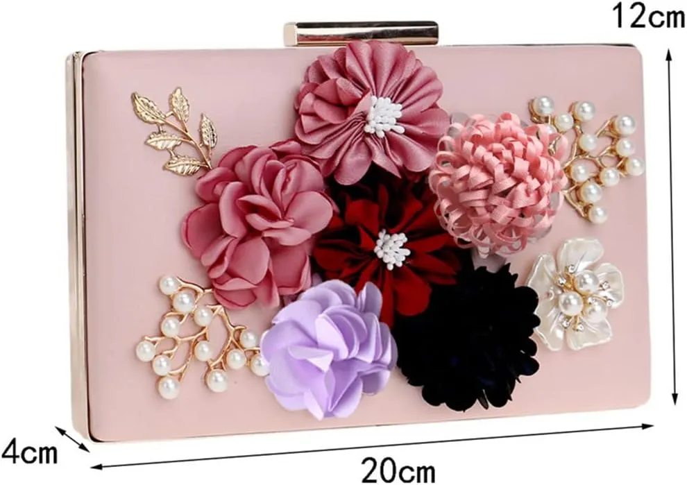Women Clutch Bag Flower Beaded Evening Bags PU Lady Party Wedding Chain Shoulder Handbags