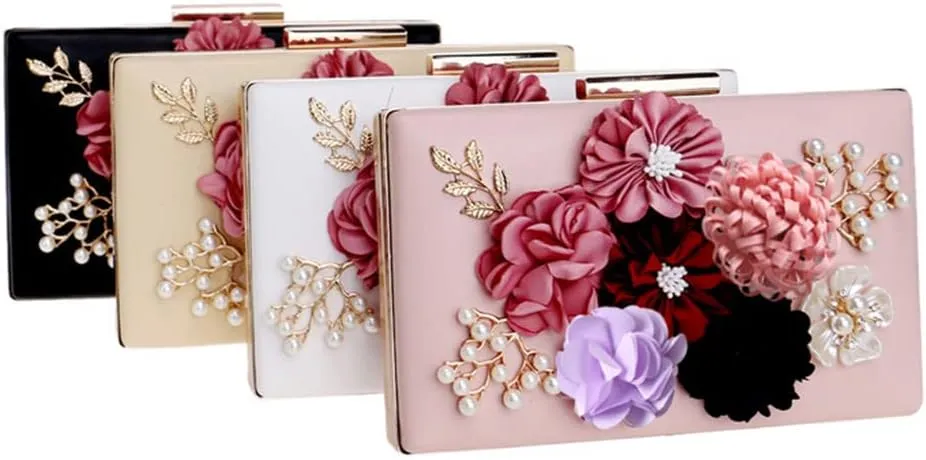 Women Clutch Bag Flower Beaded Evening Bags PU Lady Party Wedding Chain Shoulder Handbags
