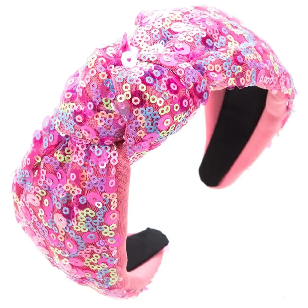 Women Girls Sequins Knotted Headband Fairy Hair Accessories Wide Brim Hairbands 2