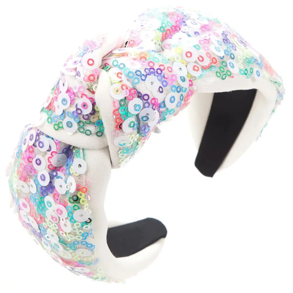 Women Girls Sequins Knotted Headband Fairy Hair Accessories Wide Brim Hairbands 2