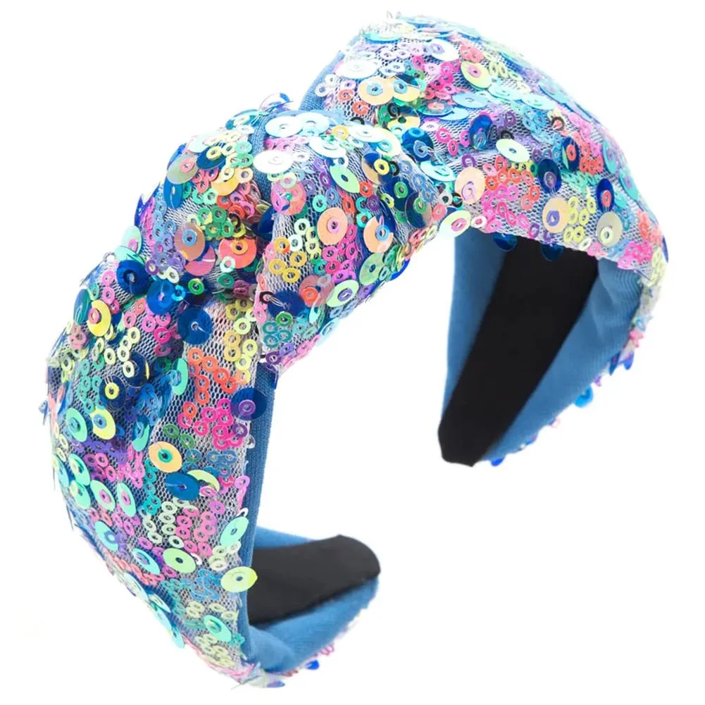 Women Girls Sequins Knotted Headband Fairy Hair Accessories Wide Brim Hairbands 2