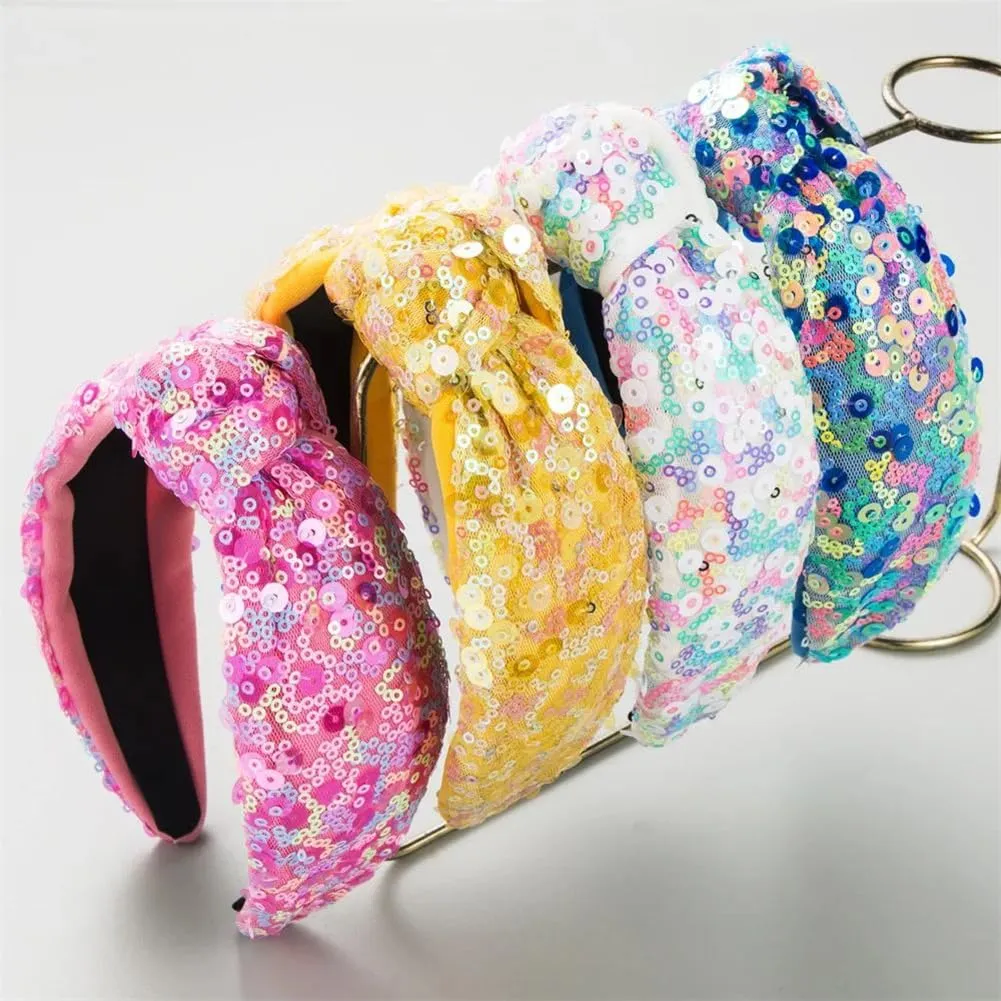 Women Girls Sequins Knotted Headband Fairy Hair Accessories Wide Brim Hairbands 2