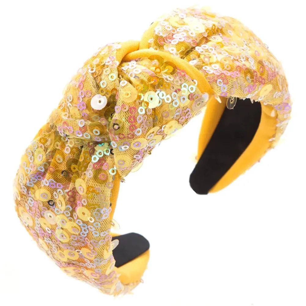 Women Girls Sequins Knotted Headband Fairy Hair Accessories Wide Brim Hairbands 3
