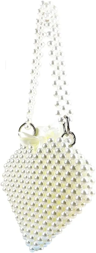 Women Heart Shape Clutch Purse Pearl Beaded Evening Bag Handmade Acrylic Pearl Handbag for Party Prom Wedding