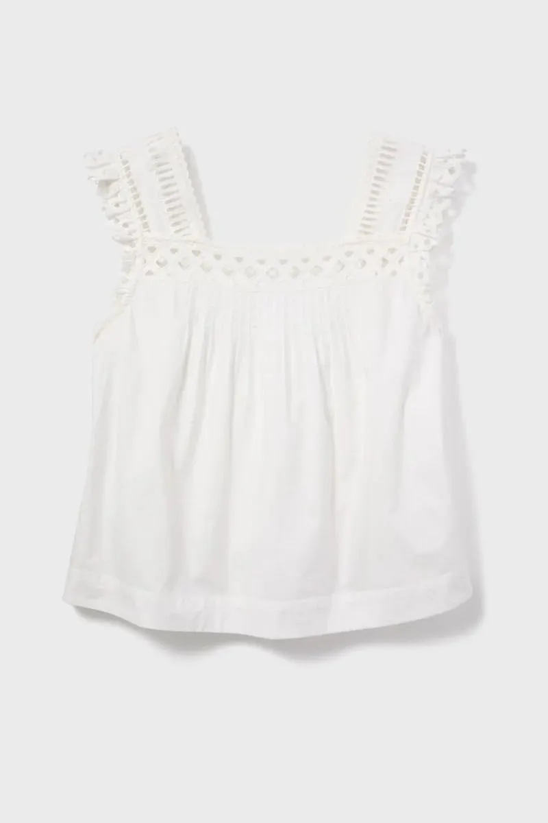 Women Lace Trim Tank Top Vneck Sleeveless Eyelet Embroidery Peplum Shirt Y2k Going Out Vacation Flowy Cami Shirt