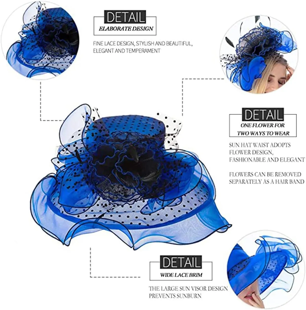 Women Organza Fascinator Church Derby Hat Floral Tea Party Wedding Hat