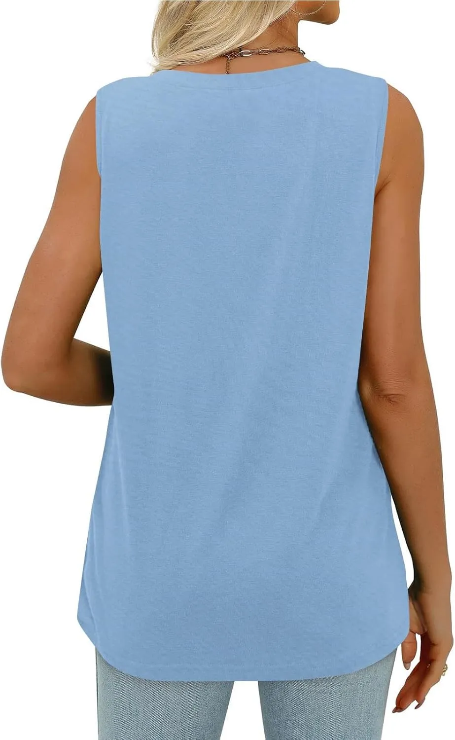 Women V Neck Summer Tank Tops Loose Fitting Sleeveless Flowy Tunic Dressy Casual Long Shirt Blouses Trendy Clothing