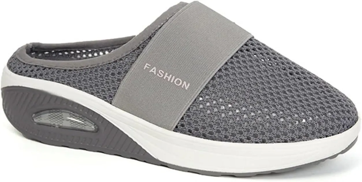 Women's Air-Cushion Slip-On Walking Shoes Summer Orthopedic Arch-Support Diabetic Slippers Breathable Open Back Wedge Platform Slides