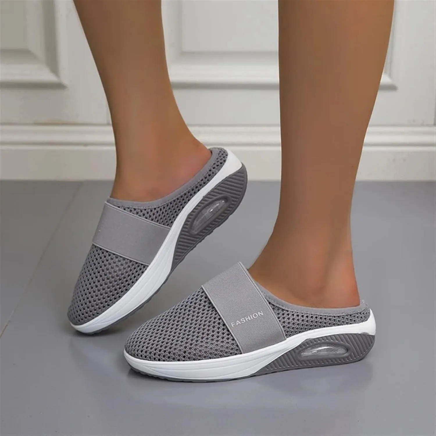 Women's Air-Cushion Slip-On Walking Shoes Summer Orthopedic Arch-Support Diabetic Slippers Breathable Open Back Wedge Platform Slides