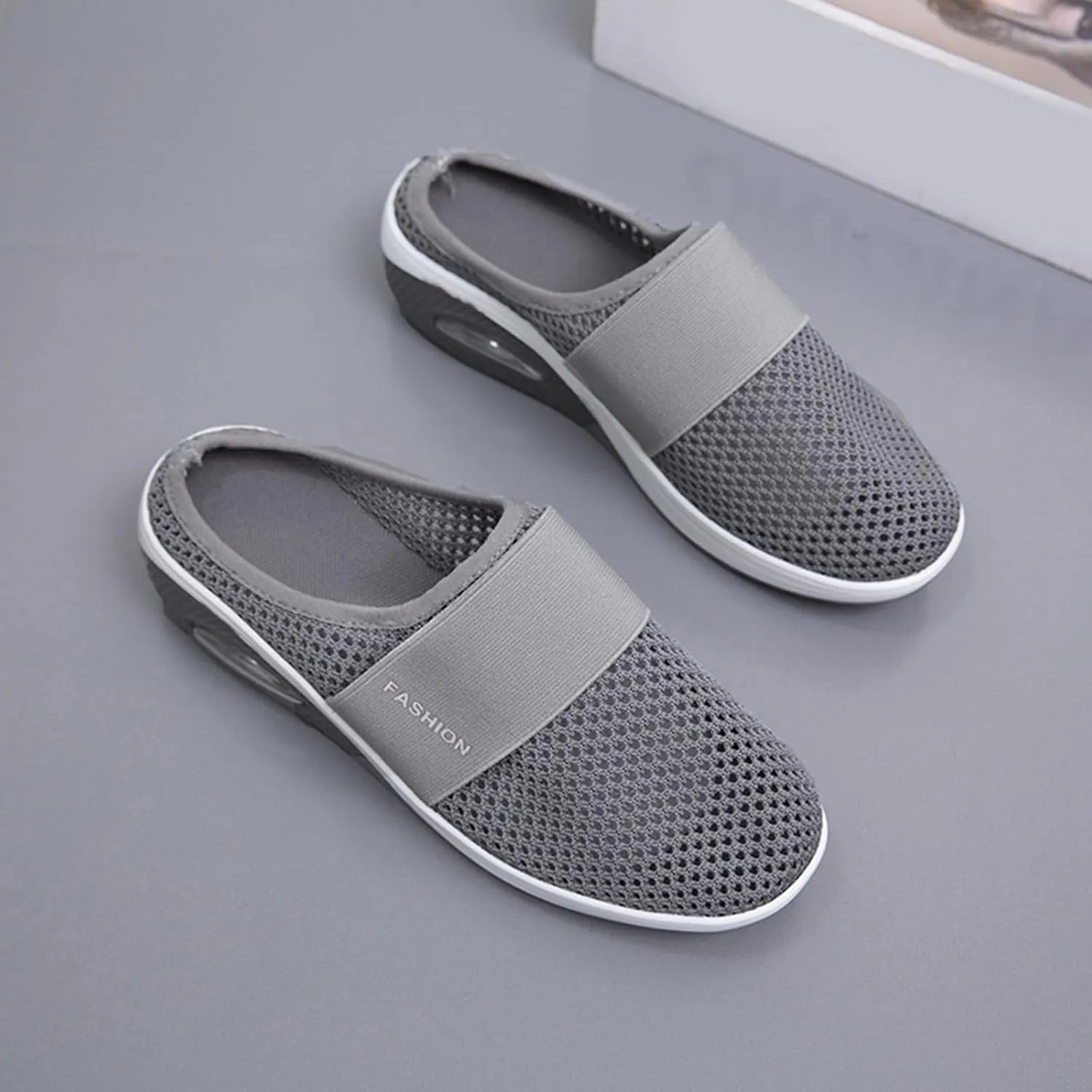 Women's Air-Cushion Slip-On Walking Shoes Summer Orthopedic Arch-Support Diabetic Slippers Breathable Open Back Wedge Platform Slides