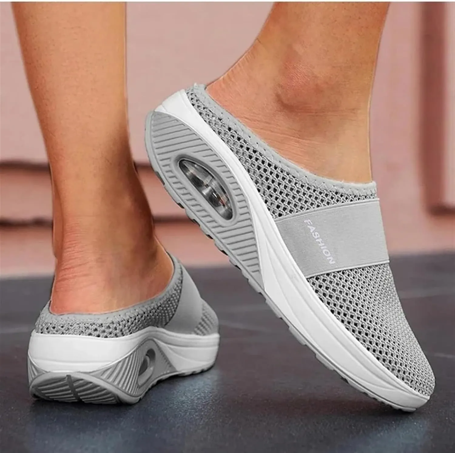 Women's Air-Cushion Slip-On Walking Shoes Summer Orthopedic Arch-Support Diabetic Slippers Breathable Open Back Wedge Platform Slides