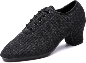 Women's Ballroom Dance Shoes Lace up Closed Toe Low Heel Salsa Teaching Professional Latin Practice Dance Shoes,Model LHD-301