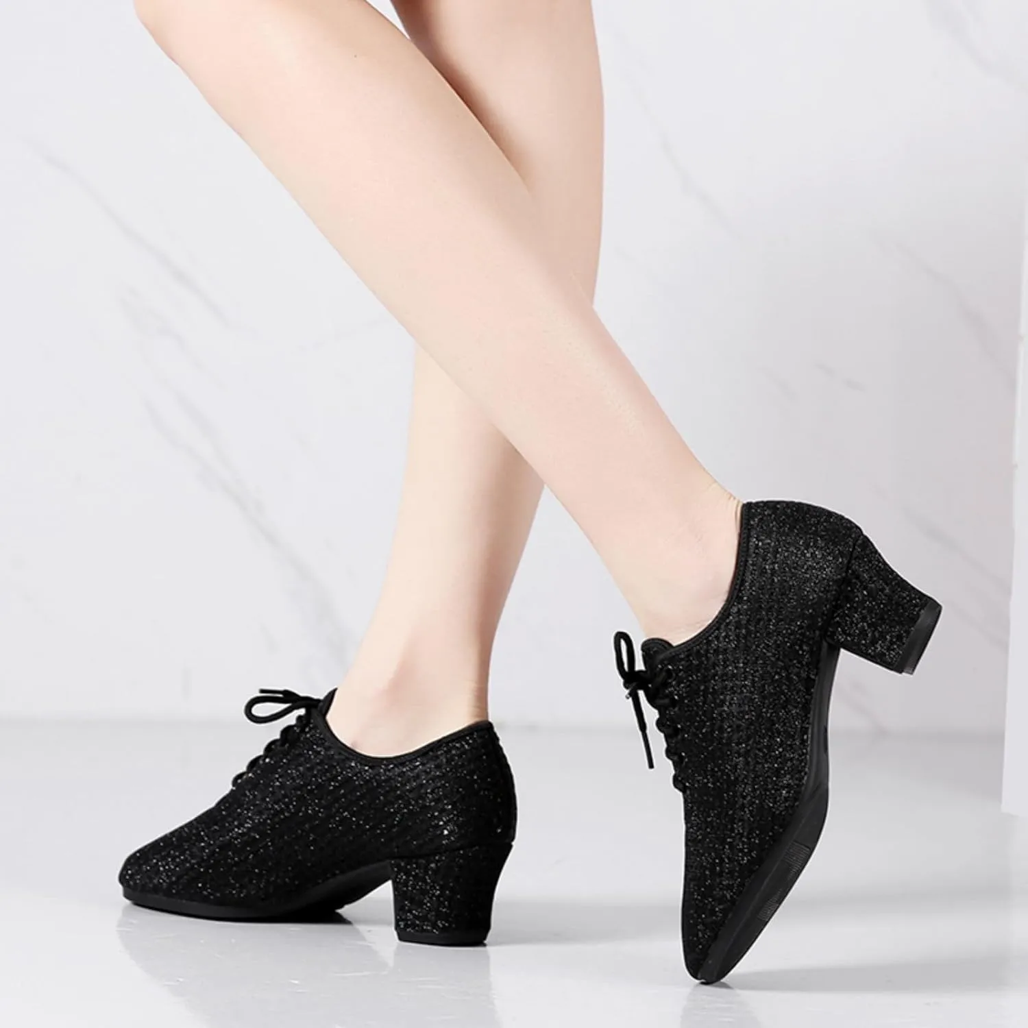Women's Ballroom Dance Shoes Lace up Closed Toe Low Heel Salsa Teaching Professional Latin Practice Dance Shoes,Model LHD-301