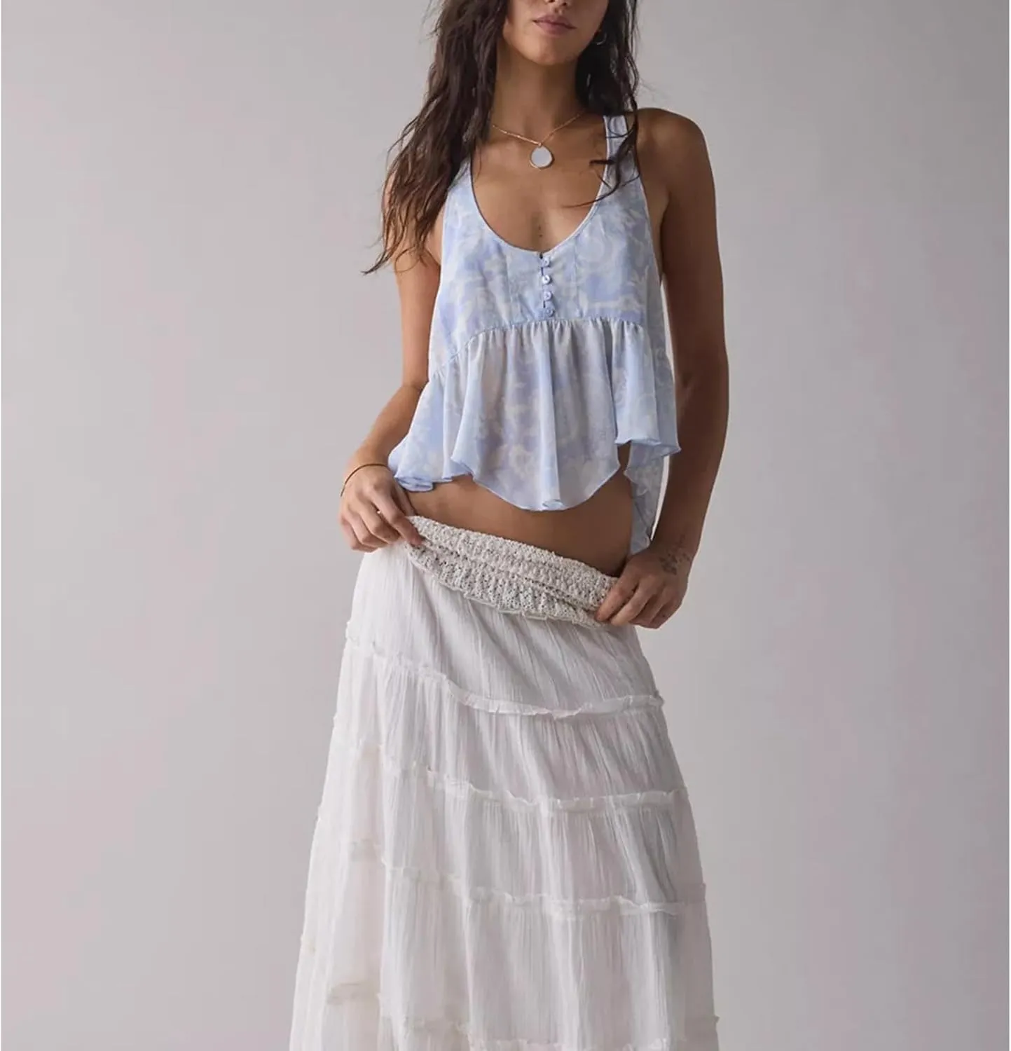 Women's Camisole Summer Tie Strap Tank Tops Y2k Solid Plaid Side Ties Sleeveless Tops Floral Embroidered Vest Top