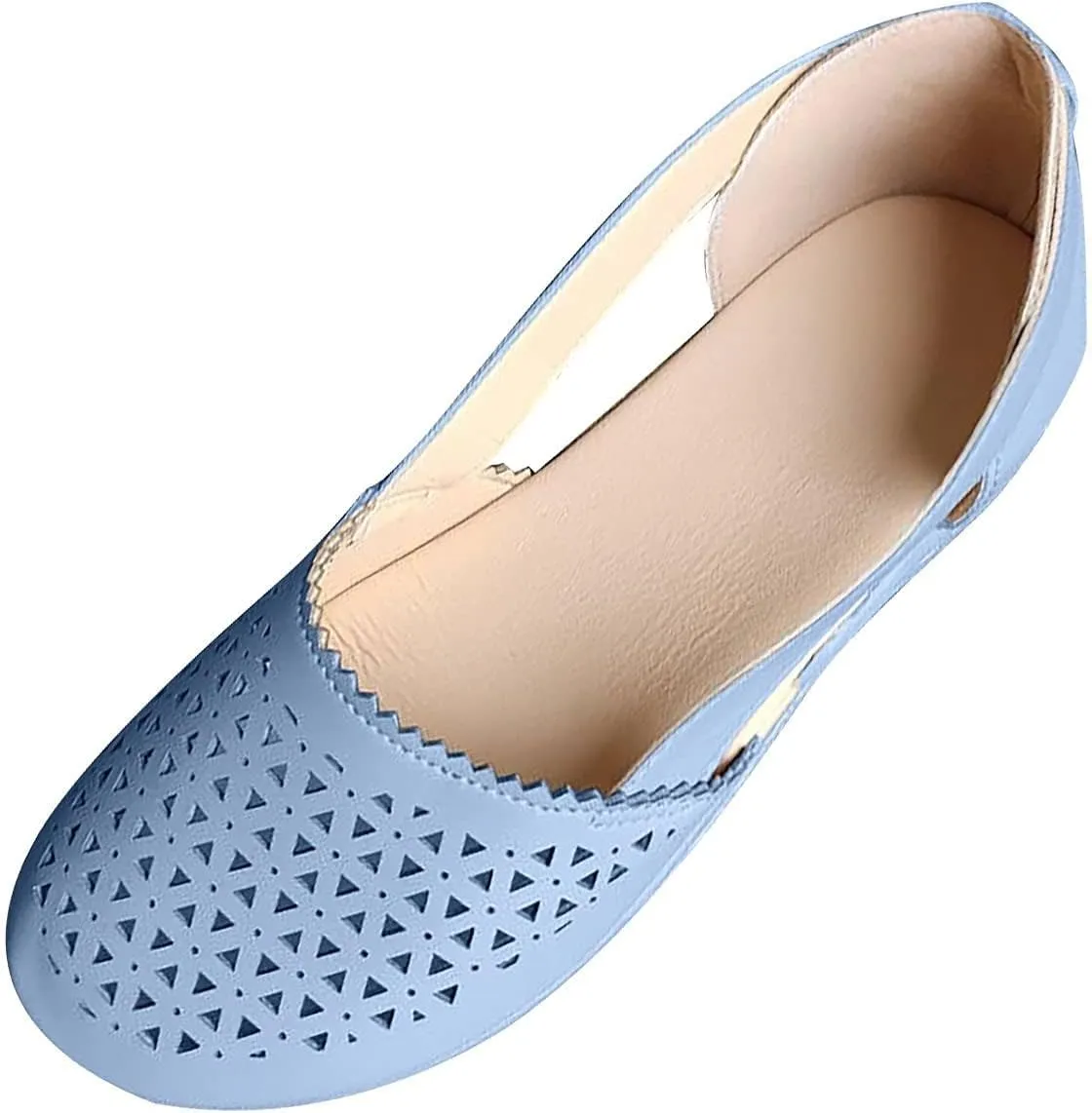 Womens Closed Toe Sandals Dressy Summer Hollow Out Sandals Round Toe Low Heel Sandals Comfortable Breathable Eyelets Shoes Casual Slip On Flat Shoes