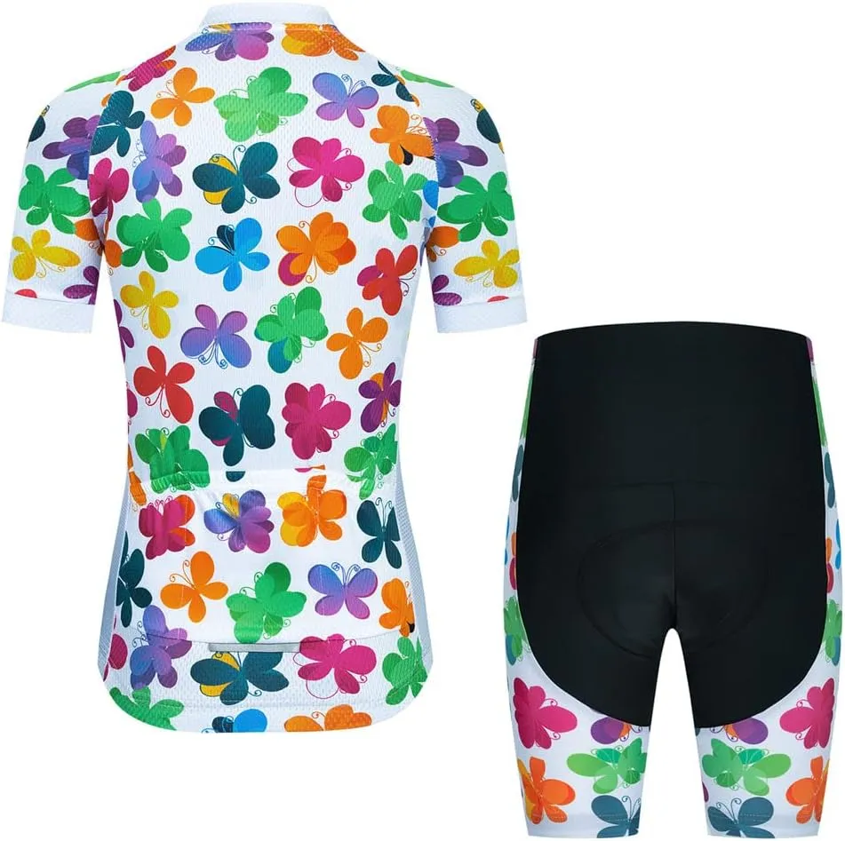 Womens Cycling Jersey Set, Summer Short Sleeve Ladies Mountain Bike Shirt and Shorts Kit MTB Suit Bicycle Clothes