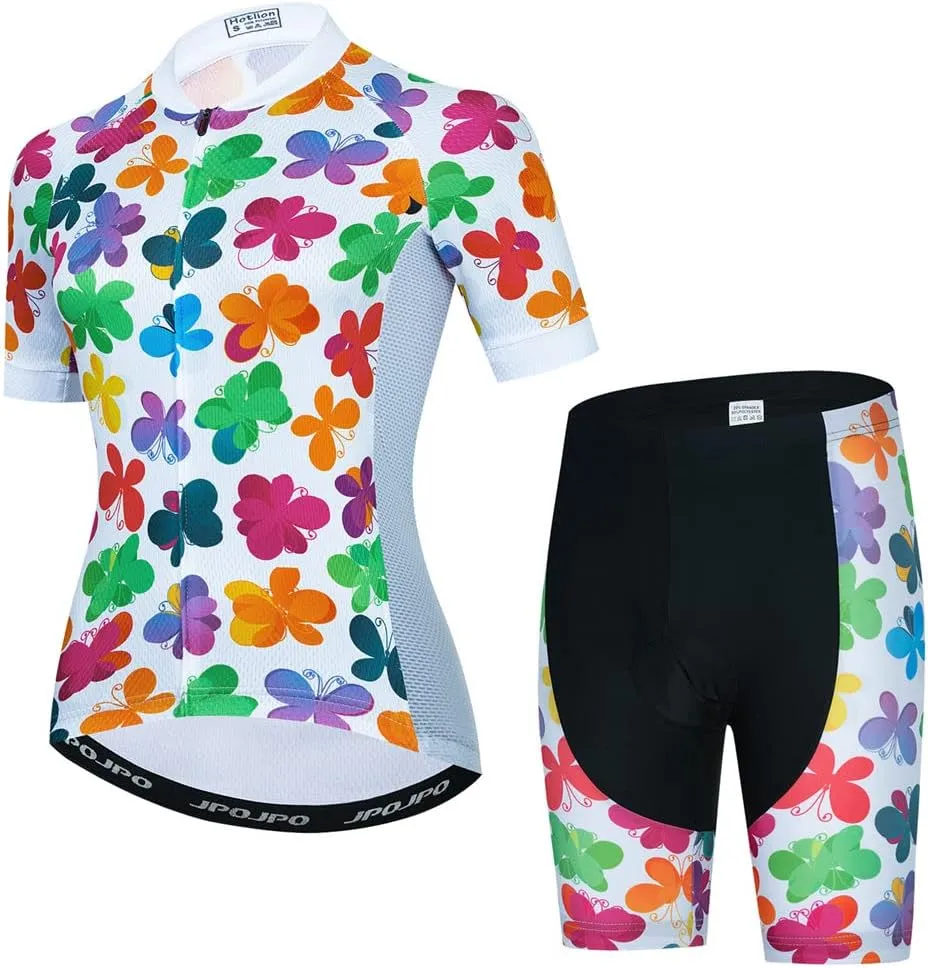 Womens Cycling Jersey Set, Summer Short Sleeve Ladies Mountain Bike Shirt and Shorts Kit MTB Suit Bicycle Clothes