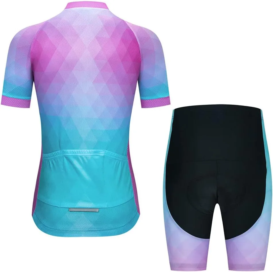 Womens Cycling Jersey Set, Summer Short Sleeve Ladies Mountain Bike Shirt and Shorts Kit MTB Suit Bicycle Clothes