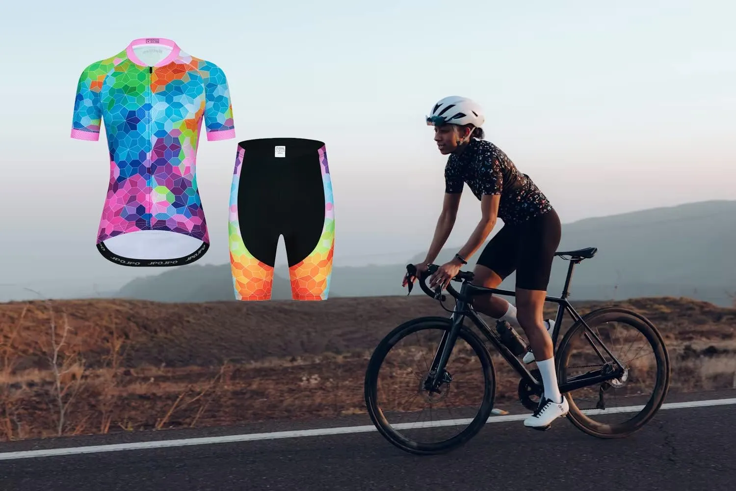 Womens Cycling Jersey Set, Summer Short Sleeve Ladies Mountain Bike Shirt and Shorts Kit MTB Suit Bicycle Clothes