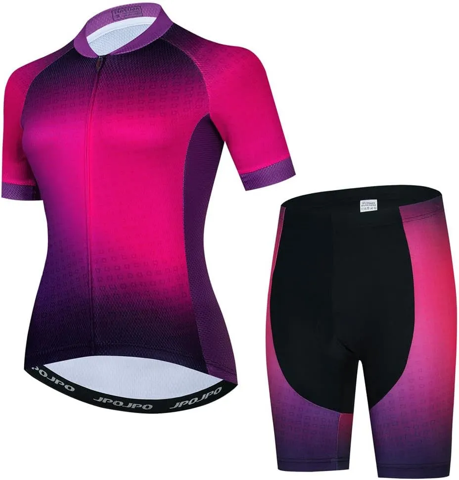 Womens Cycling Jersey Set, Summer Short Sleeve Ladies Mountain Bike Shirt and Shorts Kit MTB Suit Bicycle Clothes