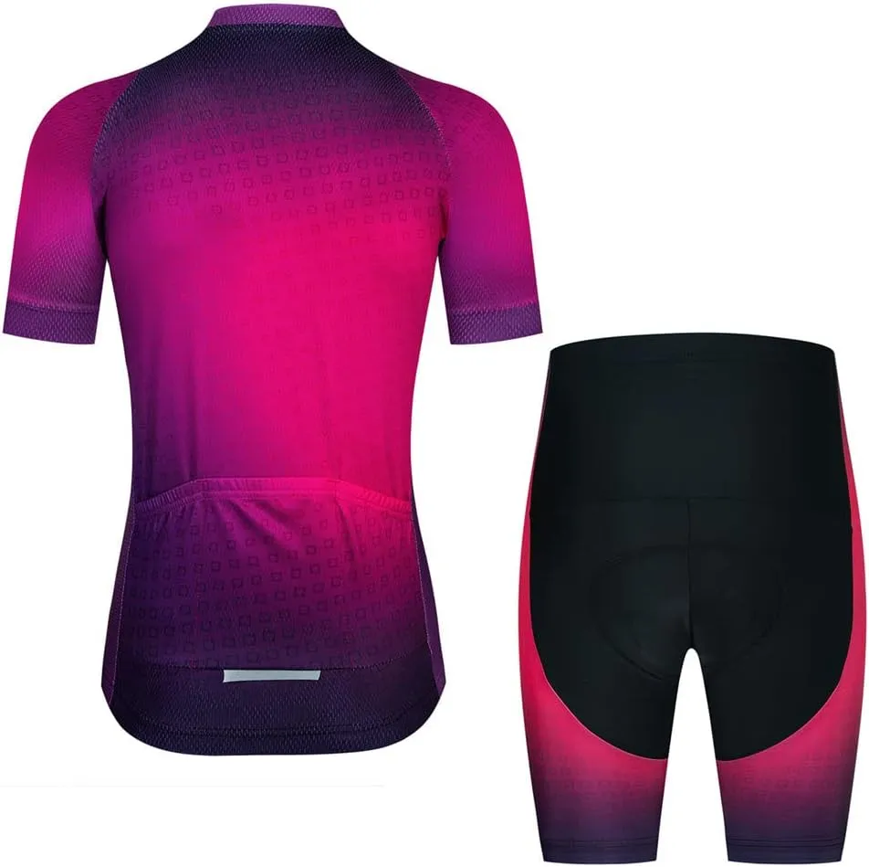 Womens Cycling Jersey Set, Summer Short Sleeve Ladies Mountain Bike Shirt and Shorts Kit MTB Suit Bicycle Clothes